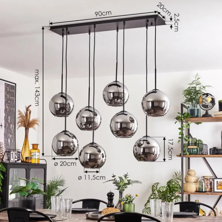 Suspension - Verre Koyoto Chrome, Fumé, 8 lumières