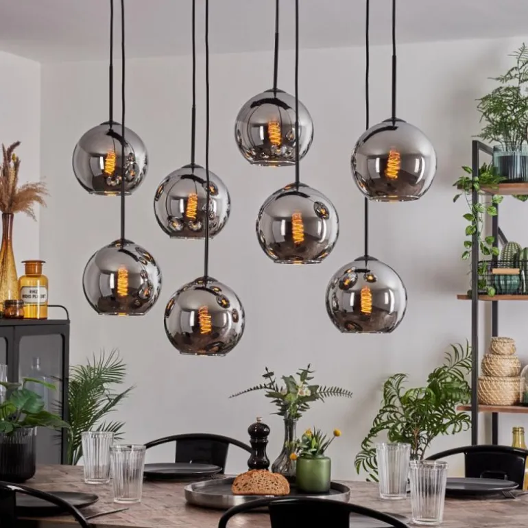 Suspension - Verre Koyoto Chrome, Fumé, 8 lumières