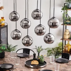 Suspension - Verre Koyoto Chrome, Fumé, 8 lumières