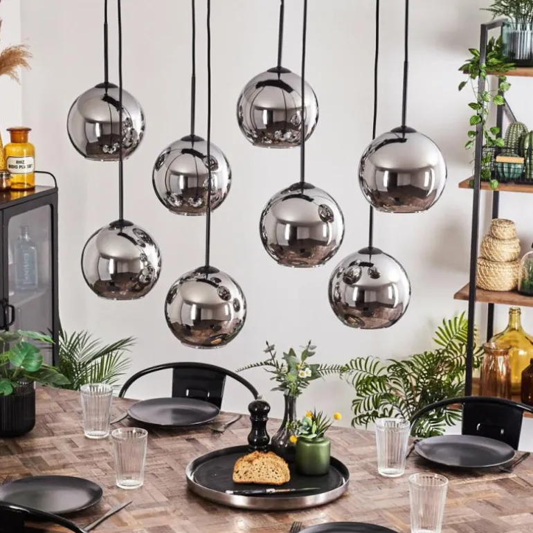 Suspension - Verre Koyoto Chrome, Fumé, 8 lumières