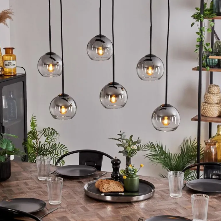 Suspension - Verre Koyoto Clair, Fumé, 6 lumières