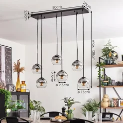 Suspension - Verre Koyoto Clair, Fumé, 6 lumières