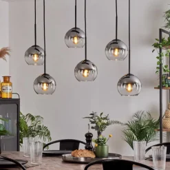 Suspension - Verre Koyoto Clair, Fumé, 6 lumières