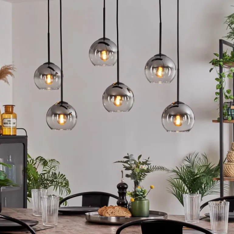 Suspension - Verre Koyoto Clair, Fumé, 6 lumières