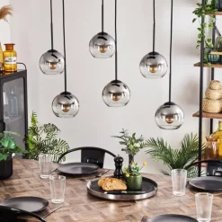 Suspension - Verre Koyoto Clair, Fumé, 6 lumières