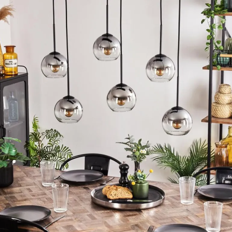 Suspension - Verre Koyoto Clair, Fumé, 6 lumières