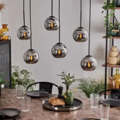 Suspension - Verre Koyoto Chrome, Fumé, 6 lumières