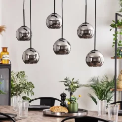 Suspension - Verre Koyoto Chrome, Fumé, 6 lumières