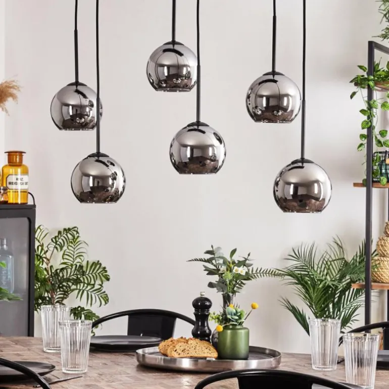 Suspension - Verre Koyoto Chrome, Fumé, 6 lumières