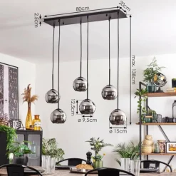 Suspension - Verre Koyoto Chrome, Fumé, 6 lumières