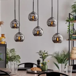 Suspension - Verre Koyoto Chrome, Fumé, 6 lumières