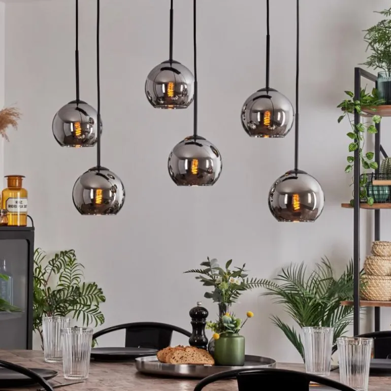 Suspension - Verre Koyoto Chrome, Fumé, 6 lumières