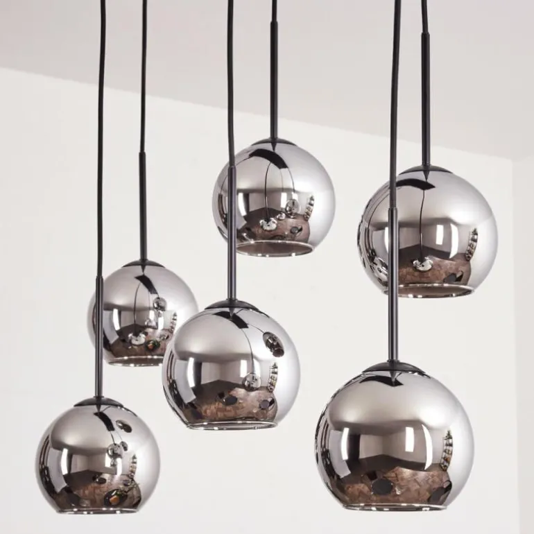 Suspension - Verre Koyoto Chrome, Fumé, 6 lumières
