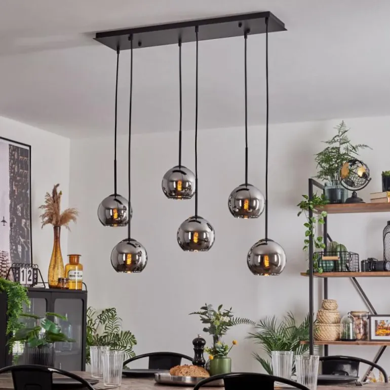 Suspension - Verre Koyoto Chrome, Fumé, 6 lumières