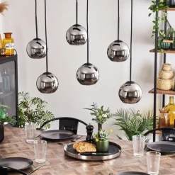 Suspension - Verre Koyoto Chrome, Fumé, 6 lumières