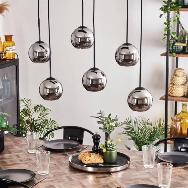 Suspension - Verre Koyoto Chrome, Fumé, 6 lumières