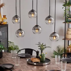 Suspension - Verre Koyoto Chrome, Clair, Fumé, 6 lumières