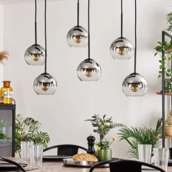 Suspension - Verre Koyoto Chrome, Clair, Fumé, 6 lumières