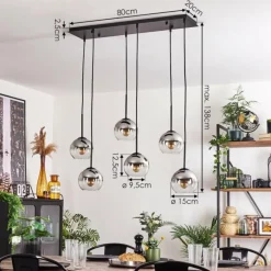 Suspension - Verre Koyoto Chrome, Clair, Fumé, 6 lumières