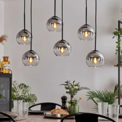 Suspension - Verre Koyoto Chrome, Clair, Fumé, 6 lumières