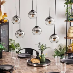 Suspension - Verre Koyoto Chrome, Clair, Fumé, 6 lumières