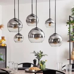 Suspension - Verre Koyoto Clair, Fumé, 6 lumières