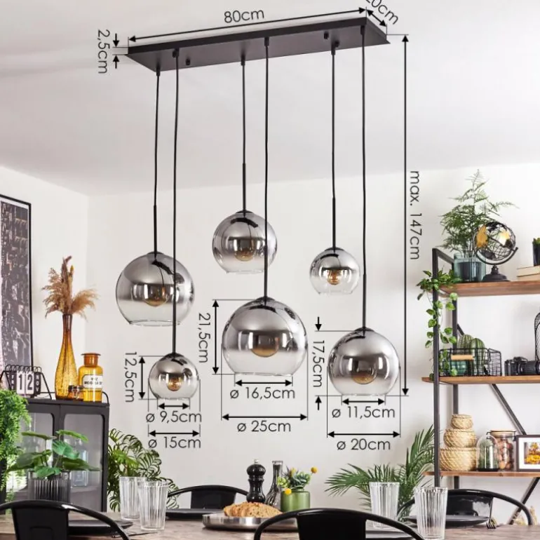 Suspension - Verre Koyoto Clair, Fumé, 6 lumières