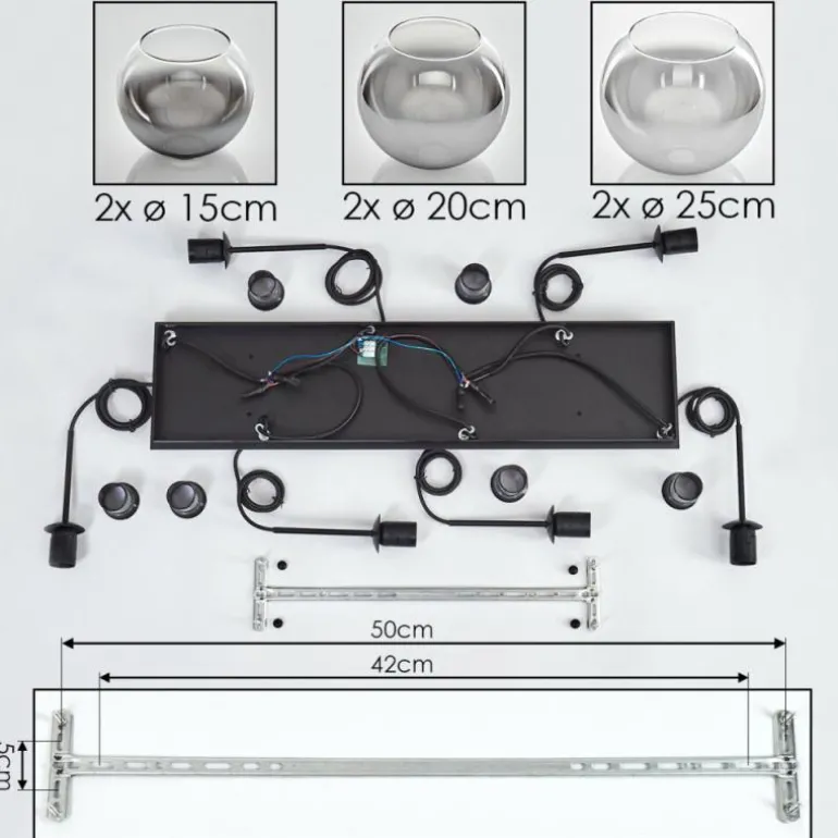 Suspension - Verre Koyoto Clair, Fumé, 6 lumières