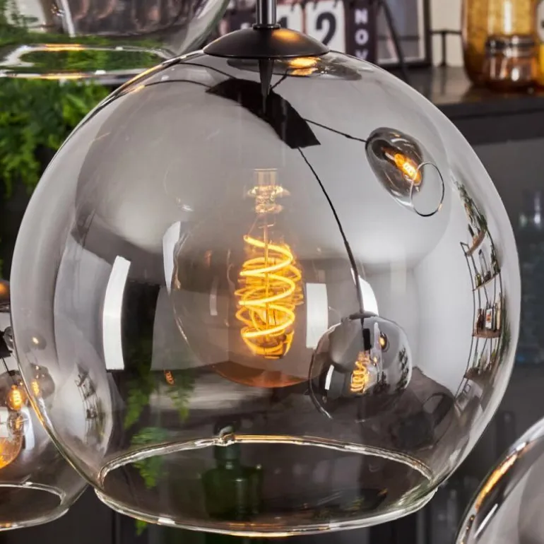 Suspension - Verre Koyoto Clair, Fumé, 6 lumières