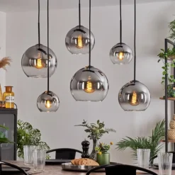 Suspension - Verre Koyoto Clair, Fumé, 6 lumières