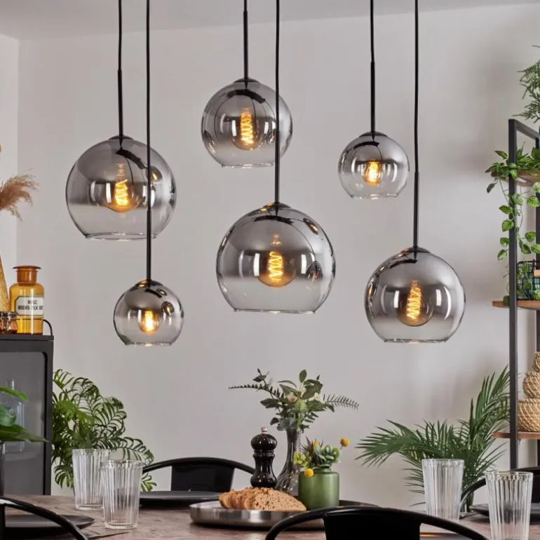 Suspension - Verre Koyoto Clair, Fumé, 6 lumières