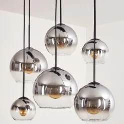 Suspension - Verre Koyoto Clair, Fumé, 6 lumières