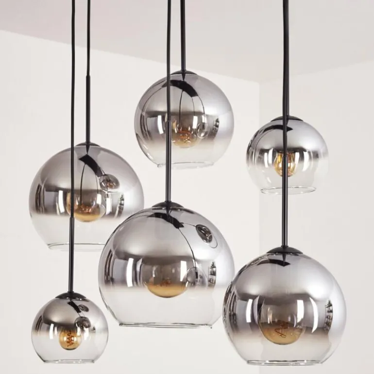Suspension - Verre Koyoto Clair, Fumé, 6 lumières