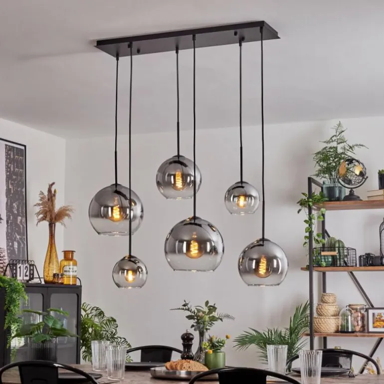 Suspension - Verre Koyoto Clair, Fumé, 6 lumières