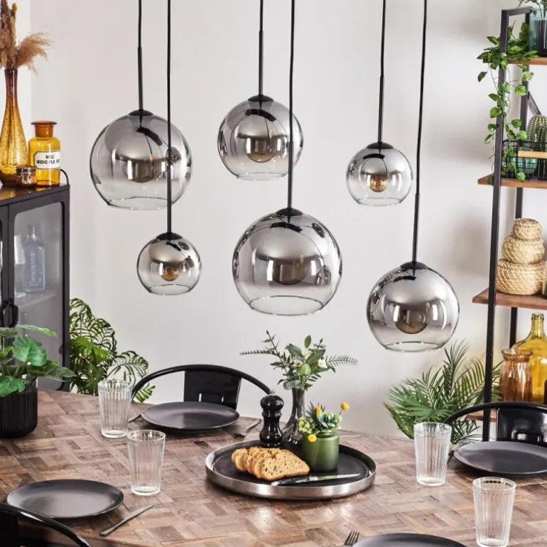 Suspension - Verre Koyoto Clair, Fumé, 6 lumières