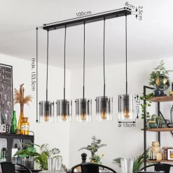 Suspension - Verre Parane Clair, Fumé, 5 lumières