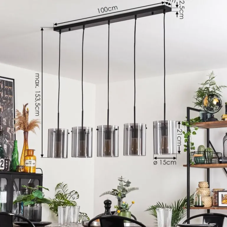 Suspension - Verre Parane Fumé, 5 lumières