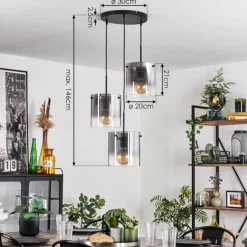 Suspension - Verre Parane Clair, Fumé, 3 lumières