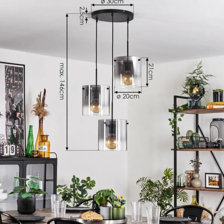 Suspension - Verre Parane Clair, Fumé, 3 lumières