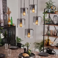 Suspension - Verre Parane Clair, Fumé, 5 lumières