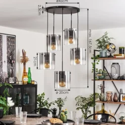 Suspension - Verre Parane Clair, Fumé, 5 lumières