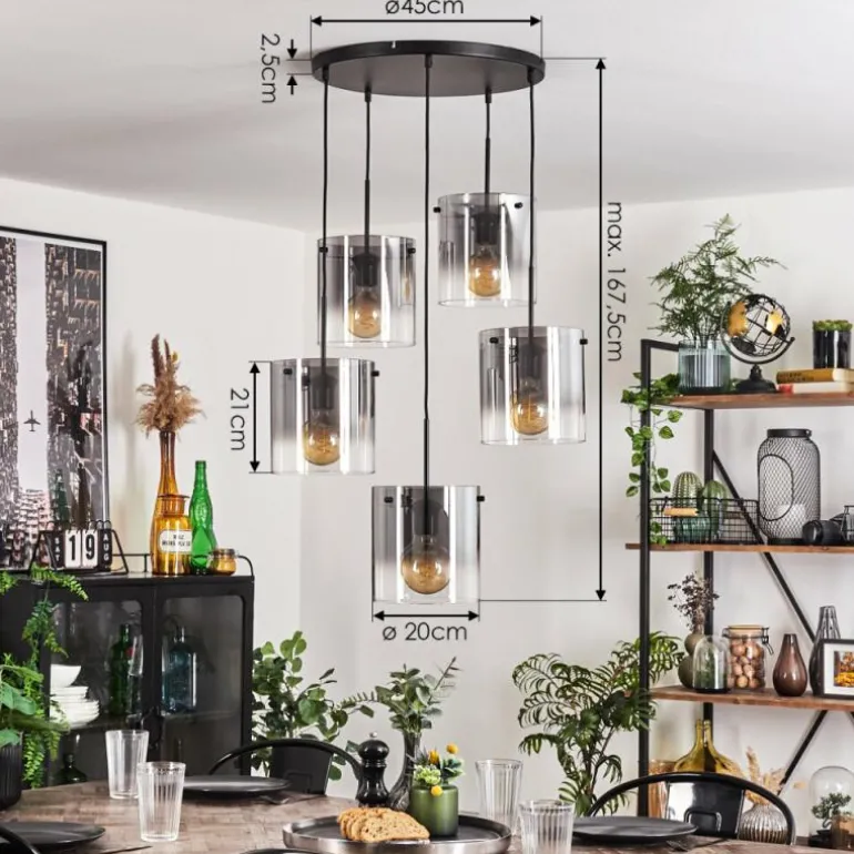 Suspension - Verre Parane Clair, Fumé, 5 lumières