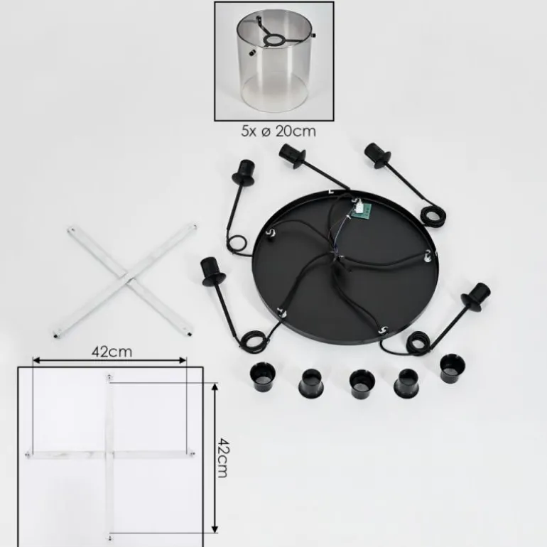 Suspension - Verre Parane Clair, Fumé, 5 lumières