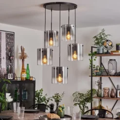Suspension - Verre Parane Clair, Fumé, 5 lumières