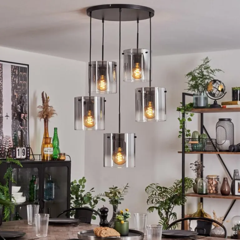 Suspension - Verre Parane Clair, Fumé, 5 lumières