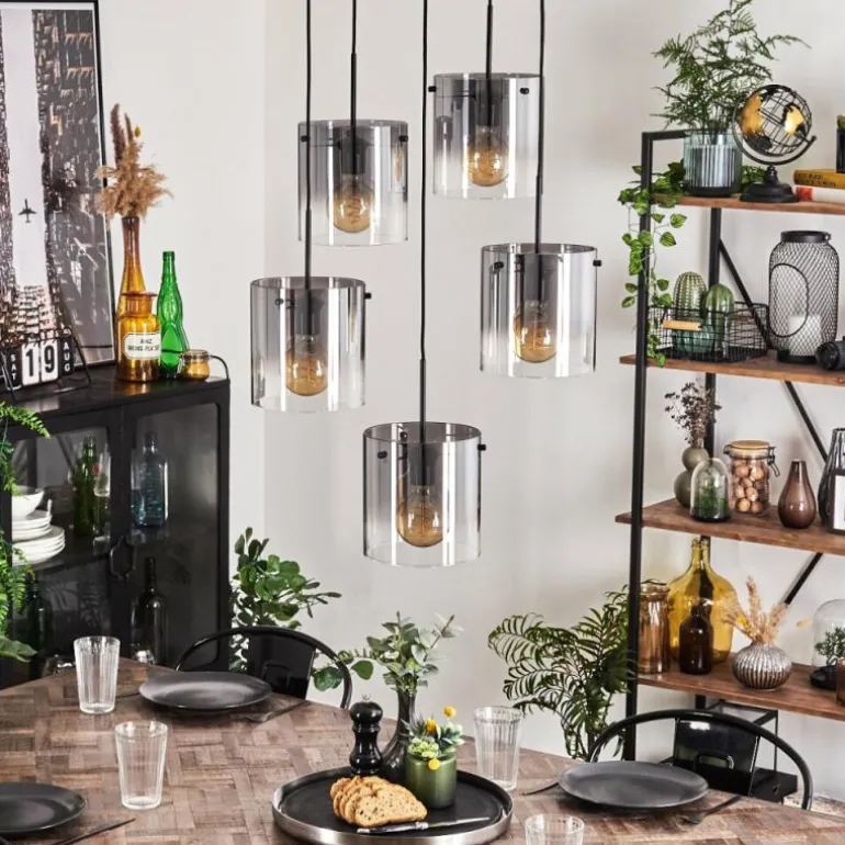 Suspension - Verre Parane Clair, Fumé, 5 lumières