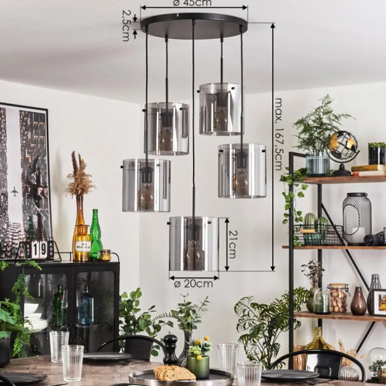 Suspension - Verre Parane Fumé, 5 lumières