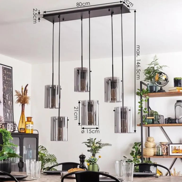 Suspension - Verre Parane Fumé, 6 lumières