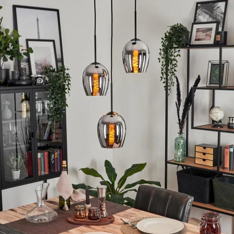 Suspension - Verre Vevino Chrome, Fumé, 3 lumières