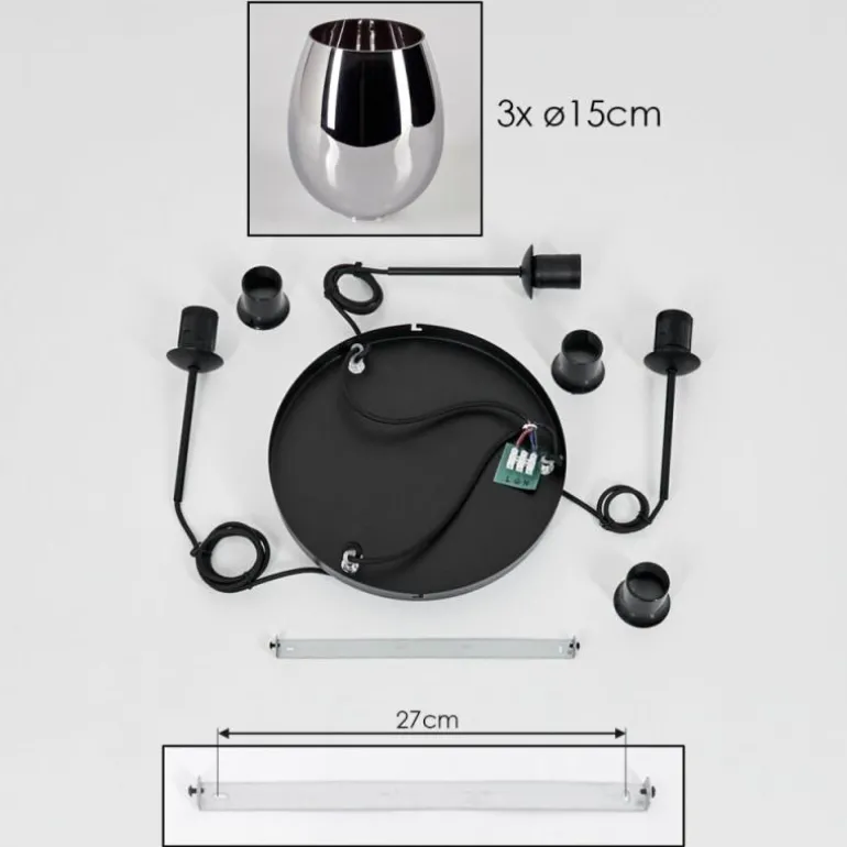 Suspension - Verre Vevino Chrome, Fumé, 3 lumières